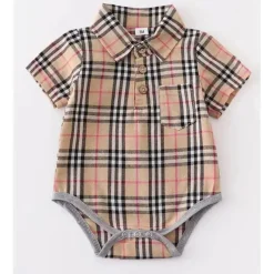 Honeydew Baby One-Pieces*- Brown Plaid Button Down Baby Romper