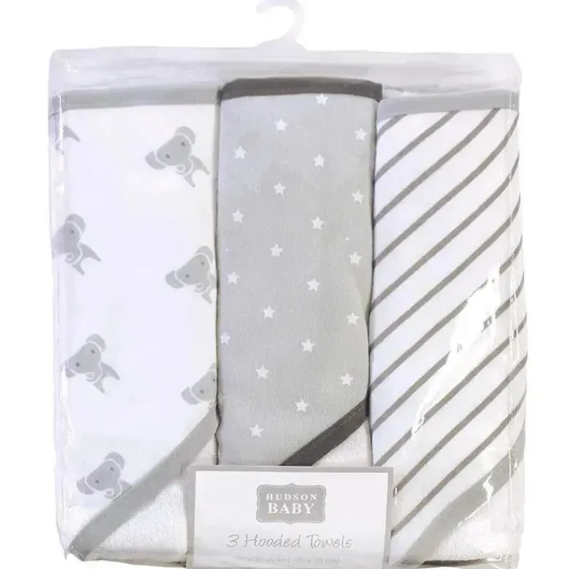 Baby Vision Baby Bath Towels*Hudson Baby - Modern Elephant Baby Cotton Rich Hooded Towels