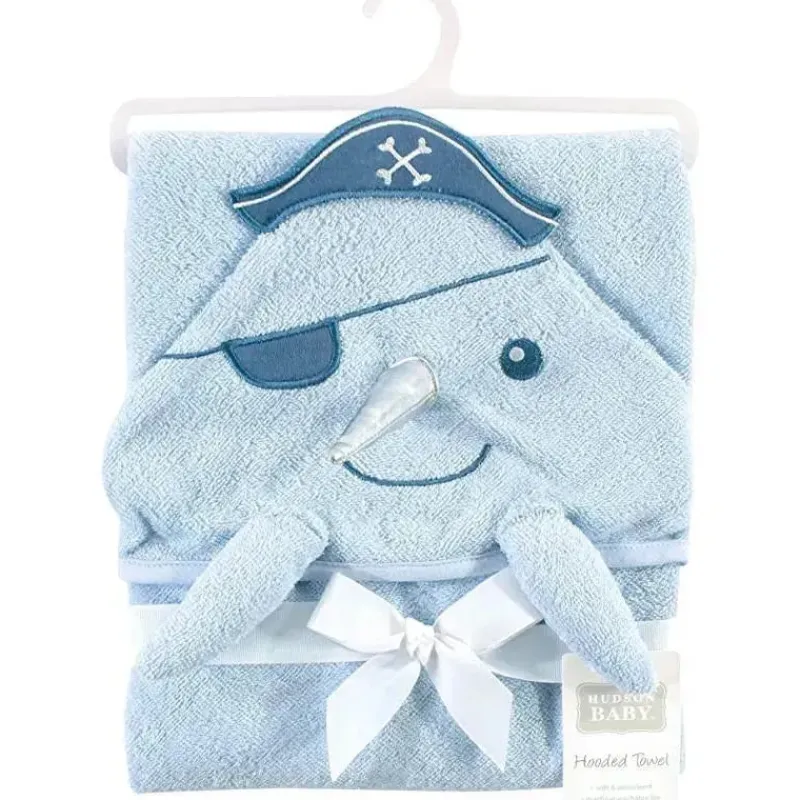 Baby Vision Baby Bath Towels*Hudson Baby - Narwhal Baby Boy Cotton Animal Face Hooded Towel