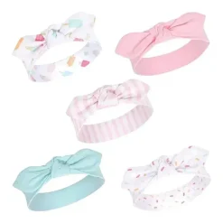 Baby Vision Baby Hair Accessories*Hudson Baby - 5Pk Baby Girl Cotton and Synthetic Headbands, Ice Cream