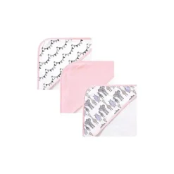 Baby Vision Baby Bath Towels*Hudson Baby - 3Pk Pink Safari Baby Cotton Rich Hooded Towels