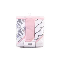 Baby Vision Baby Bath Towels*Hudson Baby - 3Pk Pink Safari Baby Cotton Rich Hooded Towels