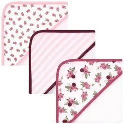 Baby Vision Baby Bath Towels*Hudson Baby - 3Pk Unisex Baby Cotton Rich Hooded Towels, Warm Floral