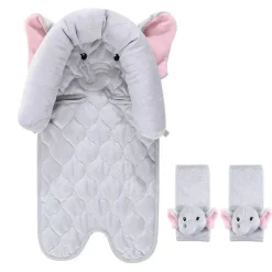 Baby Vision Car Seat Head Support & Strap Covers*Hudson Baby - Pretty Elephant Baby Car Seat Insert & Strap Covers