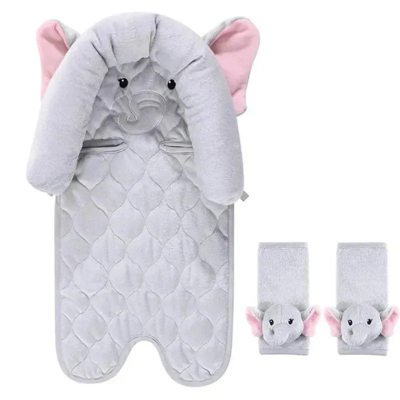 Baby Vision Car Seat Head Support & Strap Covers*Hudson Baby - Pretty Elephant Baby Car Seat Insert & Strap Covers
