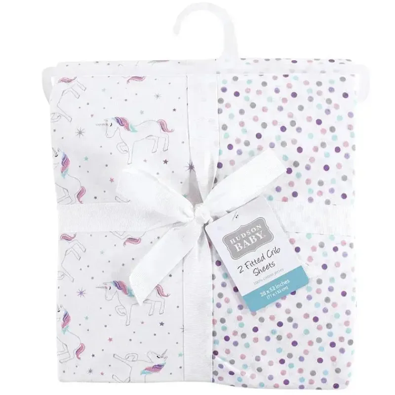 Baby Vision Crib & Bed Sheets*Hudson Baby - Unisex Baby Cotton Fitted Crib Sheet, Magical Unicorn