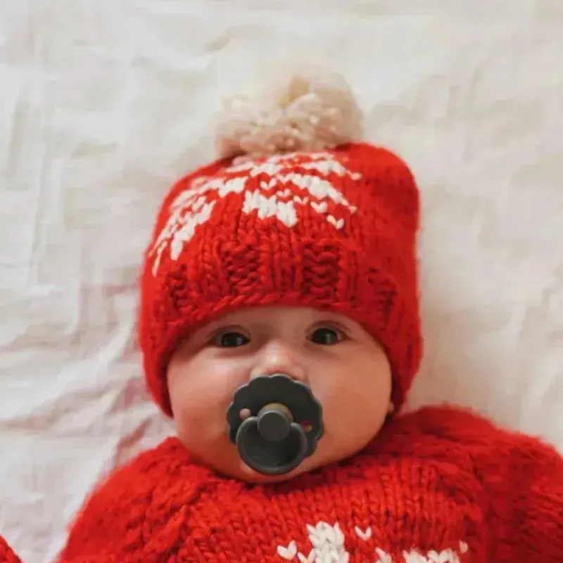 Huggalugs Baby Hats|Christmas Clothing*- Snowflake Red Beanie Hat For Baby & Kids