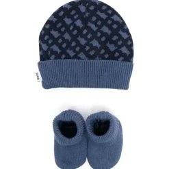 Hugo Boss Baby Hats*- Geometric Intarsia Hat & Slippers Set, Navy