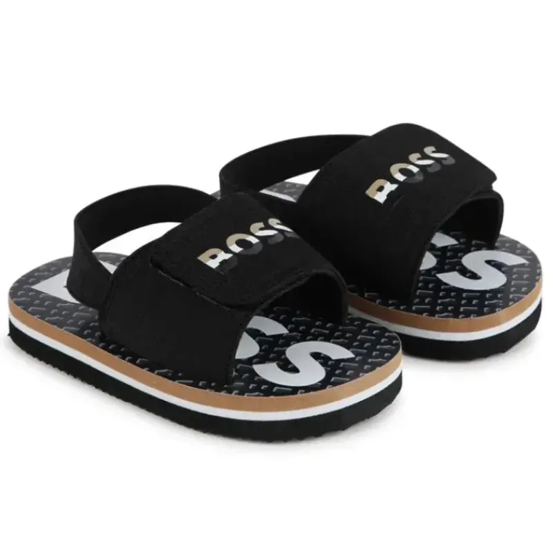 Hugo Boss Baby Shoes*Baby - Aqua Slides Boy, Black And Beige
