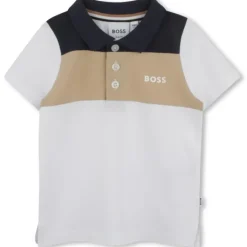 Hugo Boss Baby Tops*Baby - Boy Colorblock Short Sleeve Polo White, Beige And Navy