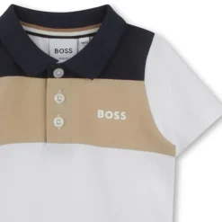 Hugo Boss Baby Tops*Baby - Boy Colorblock Short Sleeve Polo White, Beige And Navy