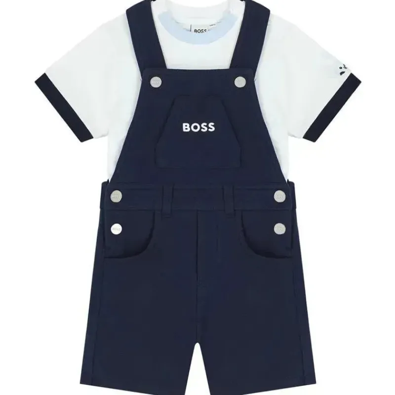Hugo Boss Baby Sets*Baby - Boy Dungarees & T-Shirt, Navy And White