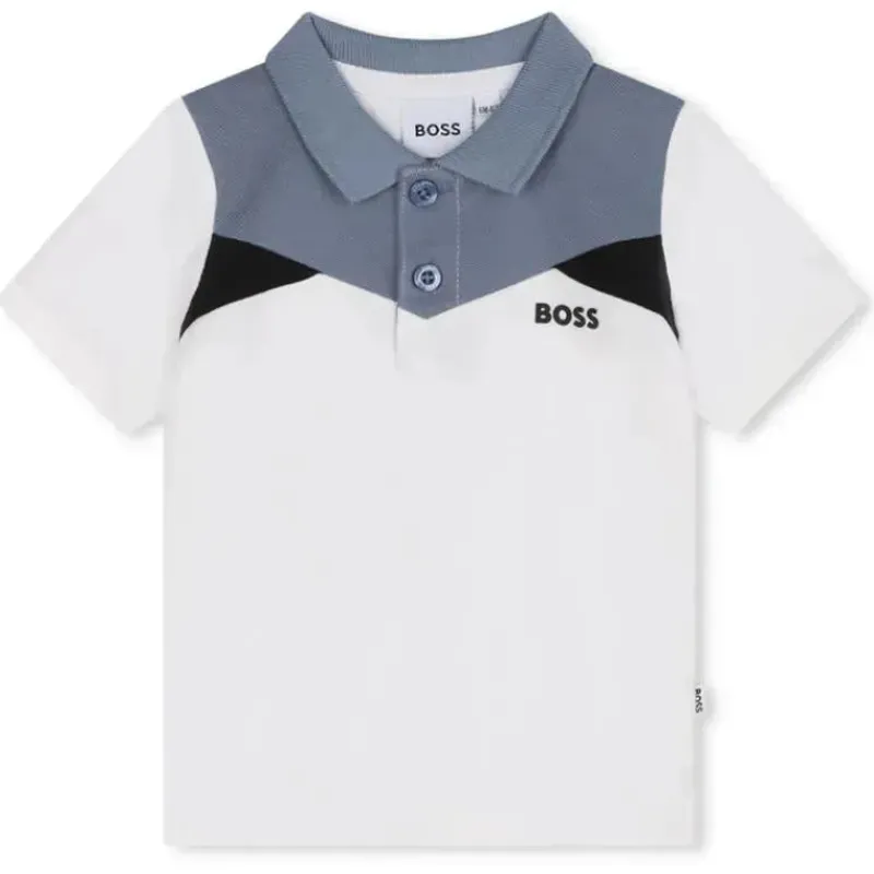 Hugo Boss Baby Tops*Baby - Colorblock Short Sleeve Pique Polo, White/Blue