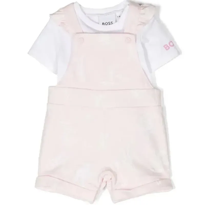 Hugo Boss Baby Sets*Baby - Girl Cotton Dungarees Set, Pink Pale