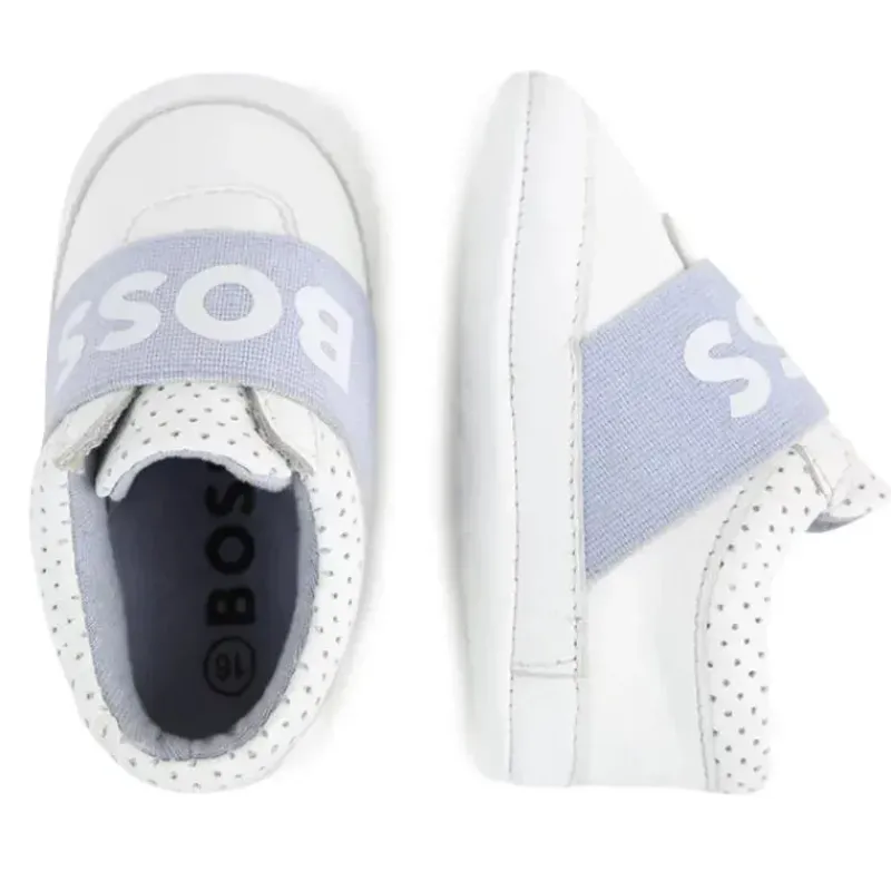 Hugo Boss Baby Shoes*Baby - Leather Slippers Boy Sneaker, White And Light Blue