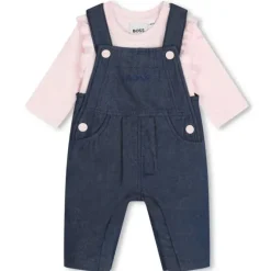 Hugo Boss Baby Sets*Baby - Long Sleeve Tee & Overalls & Blanket Set, Denim/Pink