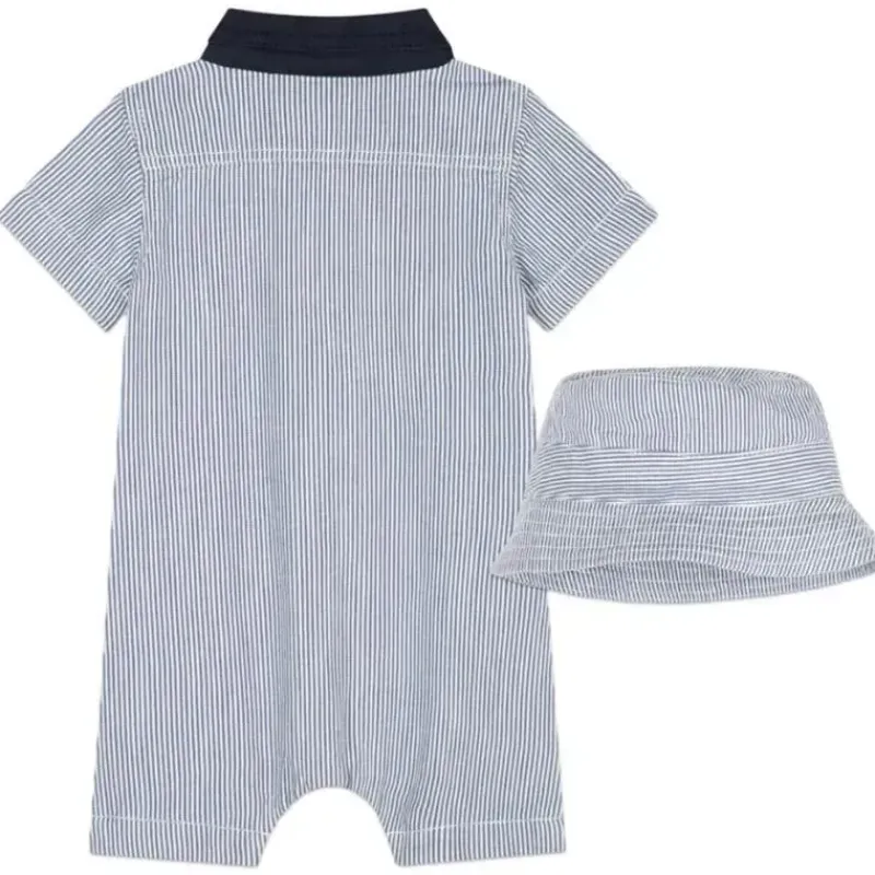 Hugo Boss Baby Sets*Baby - Striped Cotton Ensemble Set All In One & Hat, Blue