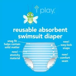 Iplay Swim Diapers*i play Snap Reusable Absorbent Swimsuit Diaper, Gray Multistripe