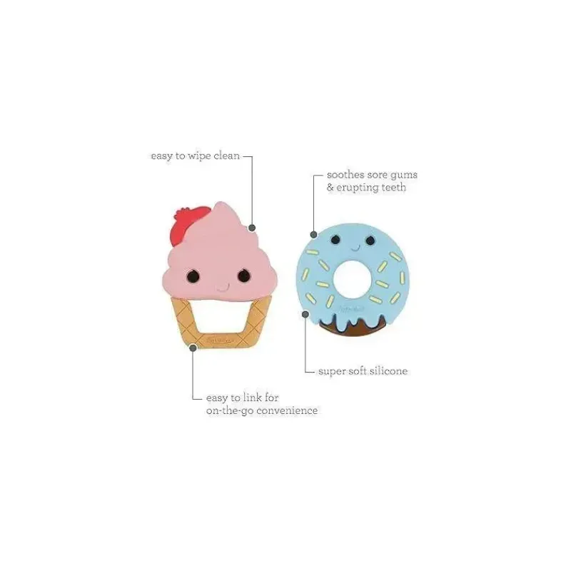 Infantino Rattles & Teethers|Toys For 0-12 Months*- Wee Wild Ones - Sweet Tooth Silicone Teethers, Ice Cream/Donut