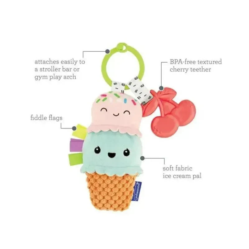 Infantino Car Seat Storage & Accessories|Toys For 0-12 Months*- Wee Wild Ones - Plushy Pal & Teether, Ice Cream