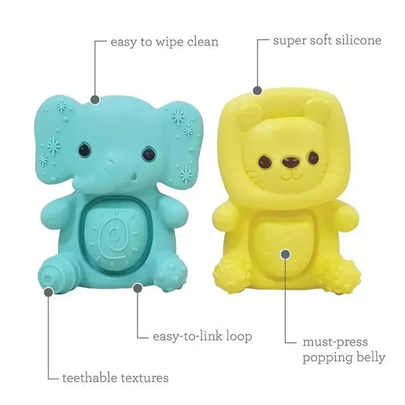 Infantino Rattles & Teethers*- Wee Wild Ones - Teethimal Pop Pals, Elephant/Lion