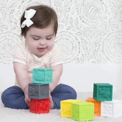Infantino Rattles & Teethers|Toys For 0-12 Months*Squeeze & Stack Block Set, Multicolor