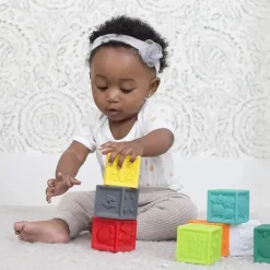 Infantino Rattles & Teethers|Toys For 0-12 Months*Squeeze & Stack Block Set, Multicolor
