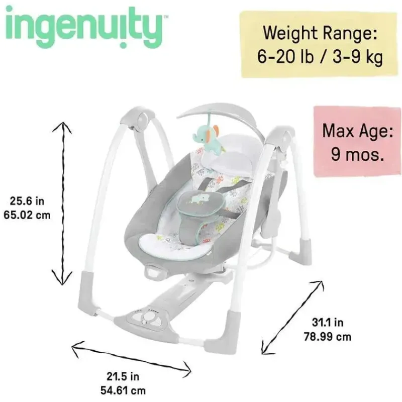 Ingenuity Bouncers, Swings & Rockers*- ConvertMe 2-in-1 Compact Portable Automatic Baby Swing & Infant Seat, Wimberly