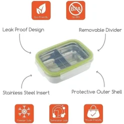 Innobaby Lunch Box|Dishes, Utensils & Food Containers*- Keepin' Fresh Stainless Steel Divided Bento Snack Box, 11 oz, Green