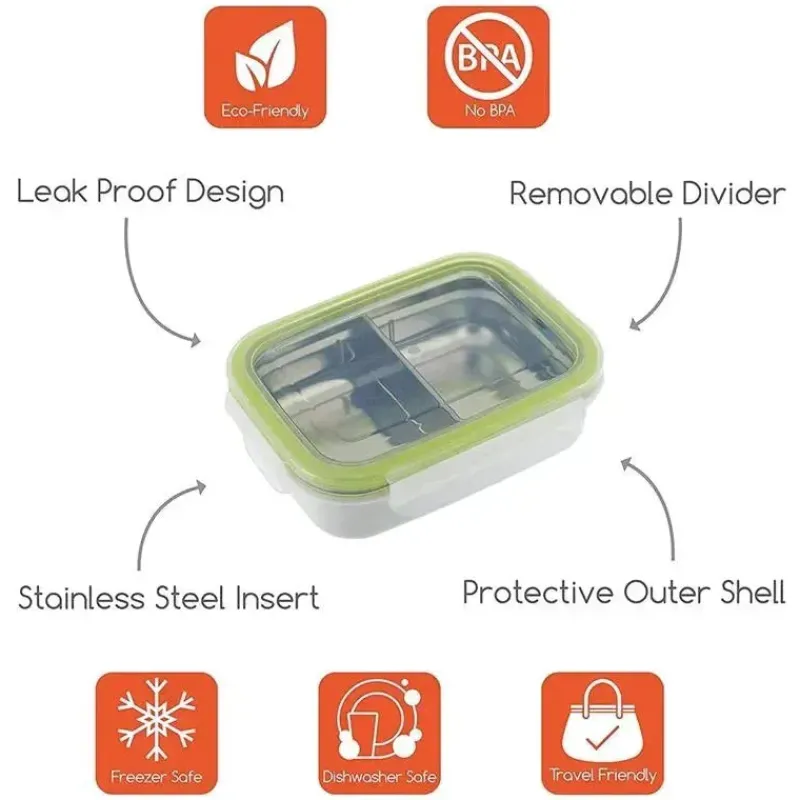 Innobaby Lunch Box|Dishes, Utensils & Food Containers*- Keepin' Fresh Stainless Steel Divided Bento Snack Box, 11 oz, Green