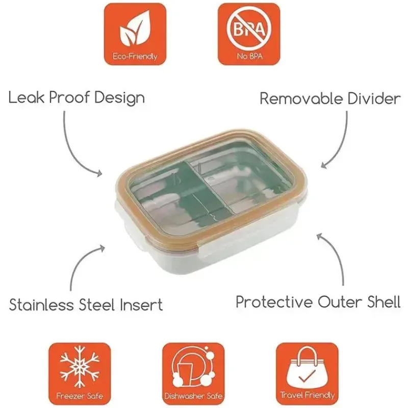 Innobaby Lunch Box|Dishes, Utensils & Food Containers*- Keepin' Fresh Stainless Steel Divided Bento Snack Box, 11 oz, Orange
