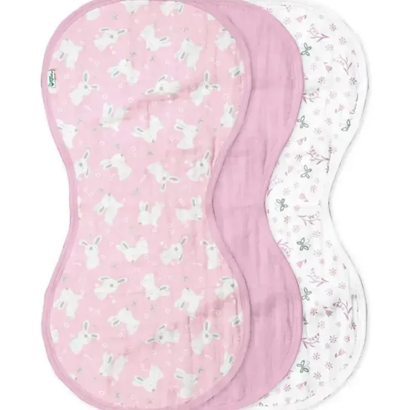 Iplay Organic|Burp Cloths*- 3 Pk Muslin Burp Cloths Made From Organic Cotton, Pink Bunny
