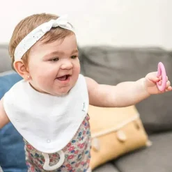 Iplay Organic|Bibs*- 3 Pk Muslin Stay-Dry Teether Bibs, White 0/12 Months