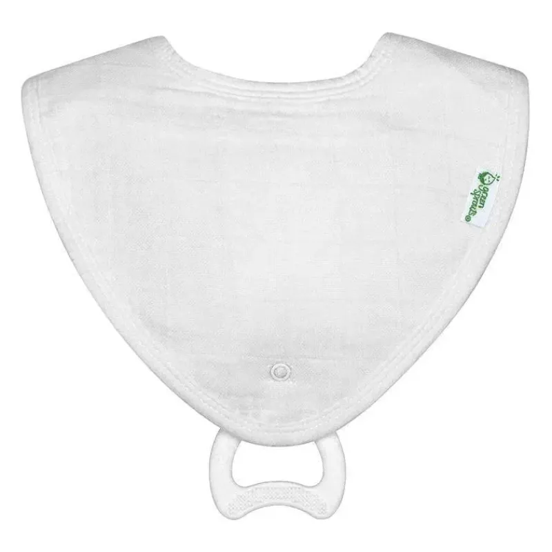 Iplay Organic|Bibs*- 3 Pk Muslin Stay-Dry Teether Bibs, White 0/12 Months