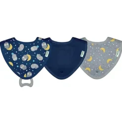 Iplay Organic|Bibs*- 3 Pk Muslin Stay-Dry Teether Bibs, Blue Owl 0/12 Months