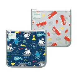 Iplay Lunch Boxes & Bags|Lunch Box*- 2 Pk Reusable Insulated Sandwich Bags, Navy Pirate, 6M