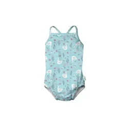 Iplay Baby Swimming Clothes*- Baby Girl Classic Swimsuit with Built-in Reusable Absorbent Swim Diaper, Light Aqua Swan