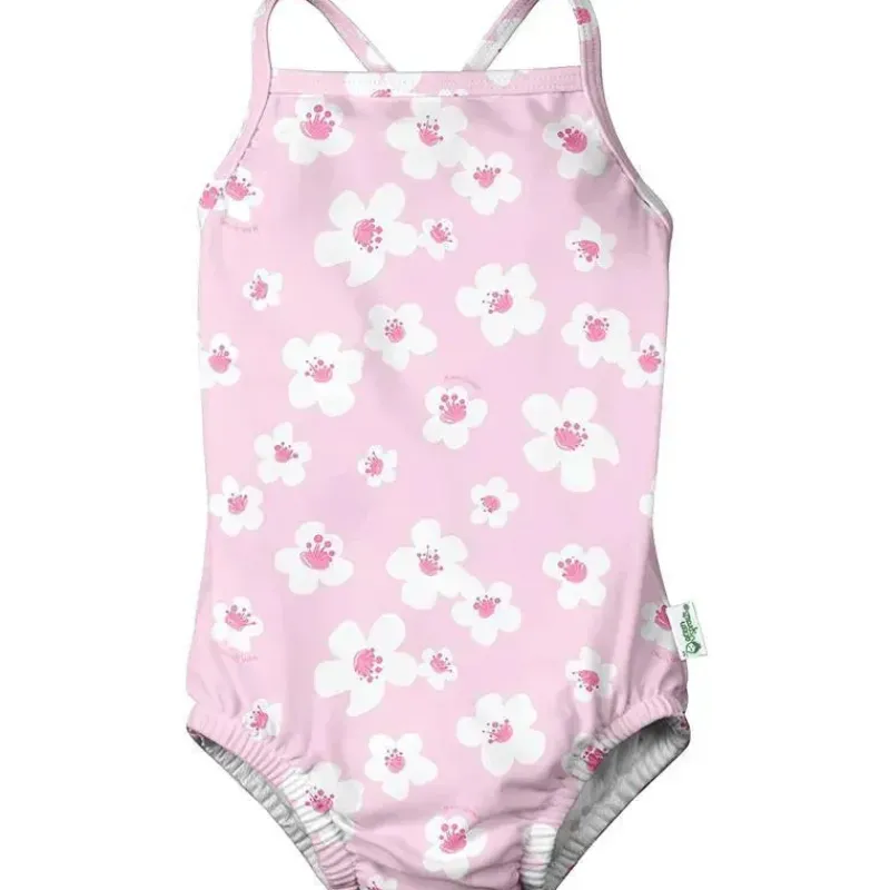 Iplay Baby Swimming Clothes*- Baby Girl Classic Swimsuit with Built-in Reusable Absorbent Swim Diaper, Blossom