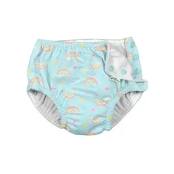 Iplay Swim Diapers*- Baby Girl Rainbows Snap Reusable Swim Diaper, Aqua