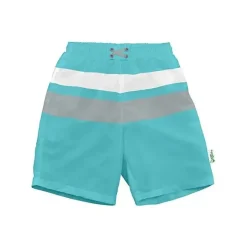 Iplay Baby Swimming Clothes*- Color Block Trunks With Built-In Reusable Absorbent Swim Diaper, Aqua Gray