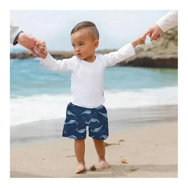 Iplay Baby Swimming Clothes*- Eco Swim Trunks With Built-In Swim Diaper, Navy Narwhal