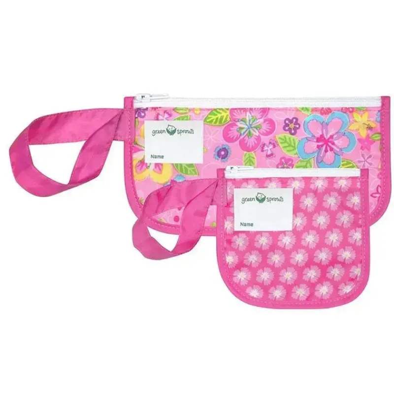 Iplay Lunch Boxes & Bags|Lunch Box*Baby - Reusable Snack Bags 2 Pack, Pink Flower Field, 6M
