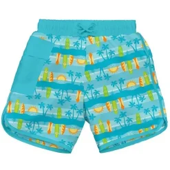 Iplay Swim Diapers*Pocket Board Shorts W/Built-In Swim Diaper - Aqua Surfboard Sunset