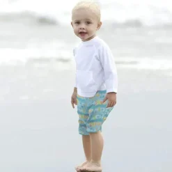 Iplay Swim Diapers*Pocket Board Shorts W/Built-In Swim Diaper - Aqua Surfboard Sunset