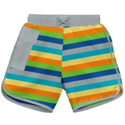Iplay Swim Diapers*Pocket Board Shorts W/Built-In Swim Diaper-Gray Multistripe