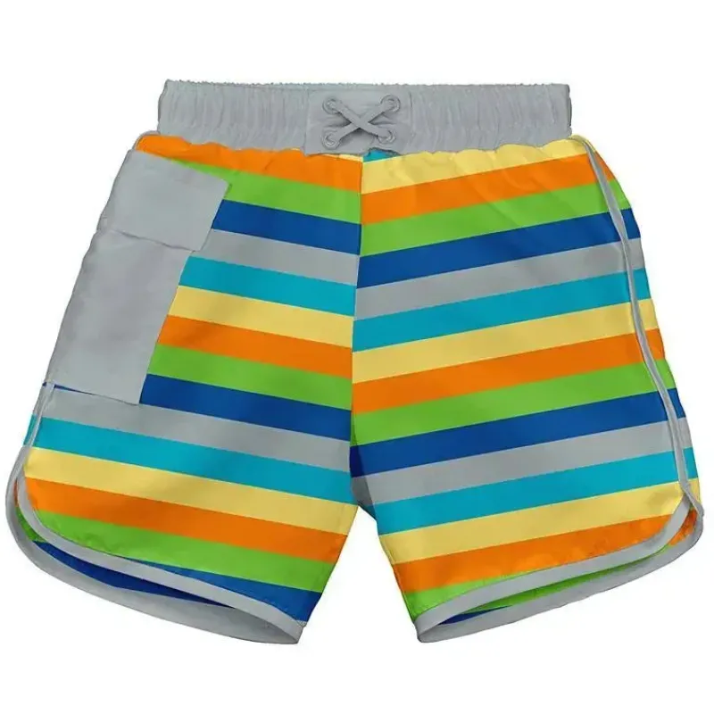 Iplay Swim Diapers*Pocket Board Shorts W/Built-In Swim Diaper-Gray Multistripe
