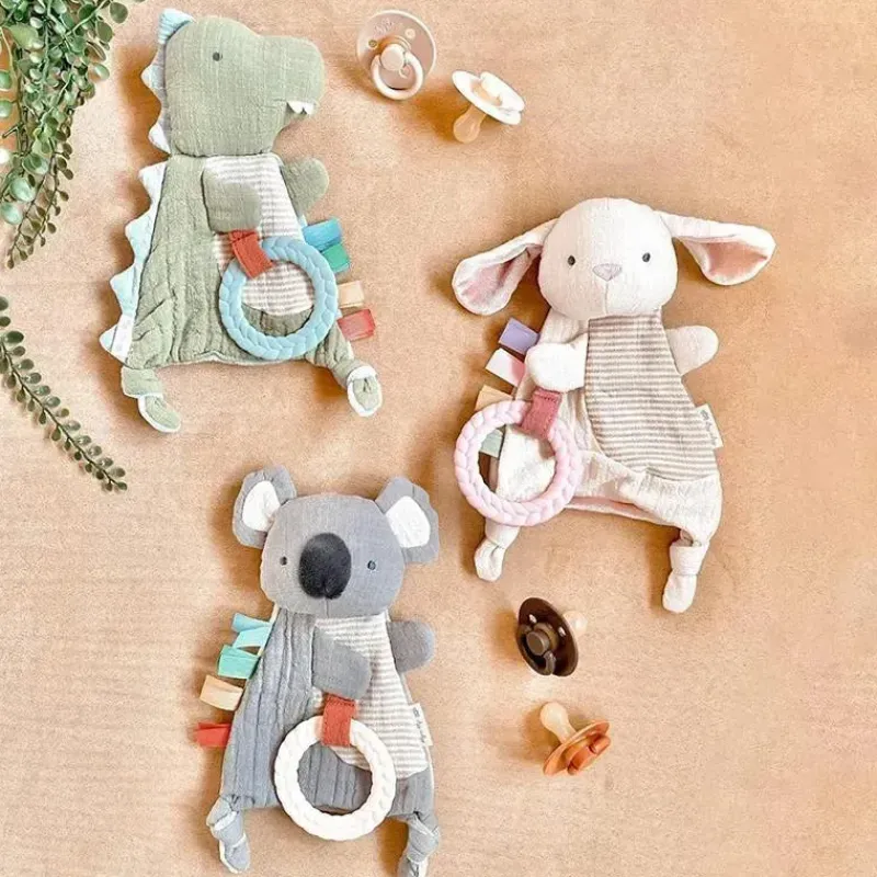 Itzy Ritzy Toys For 0-12 Months|Gift For Baby*- Bitzy Crinkle Sensory Crinkle Toy with Teether, Bunny
