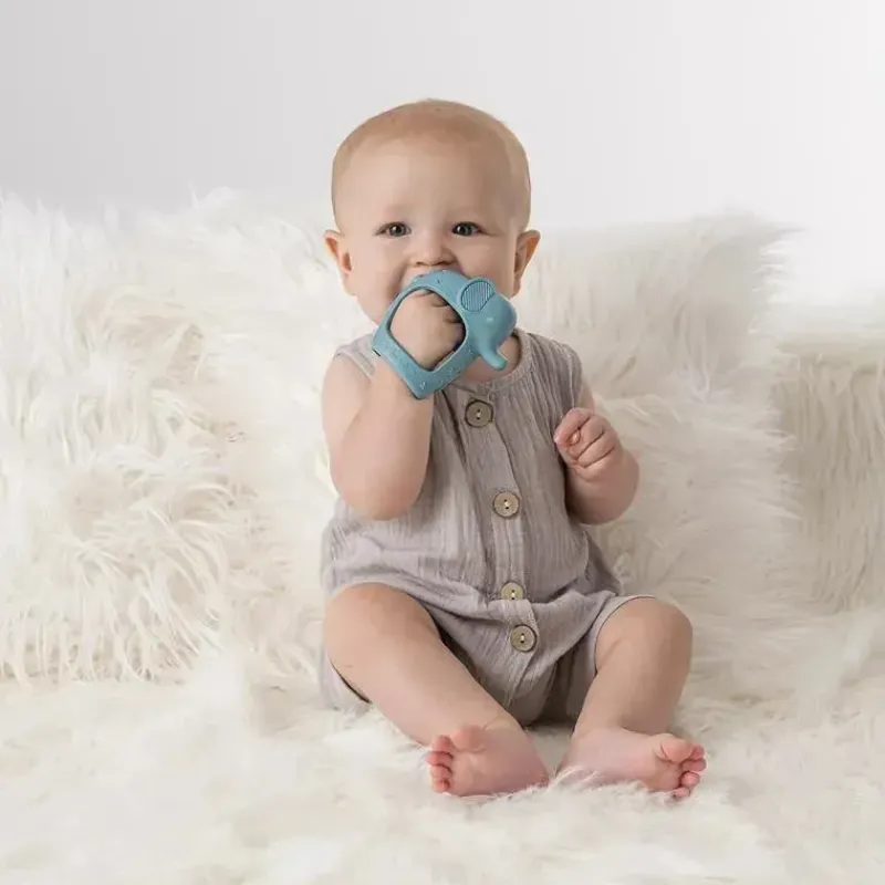 Itzy Ritzy Rattles & Teethers|Toys For 0-12 Months*- Bitzy Grip Silicone Developmental Teether with Easy-to-Hold Hand Grip, Elephant