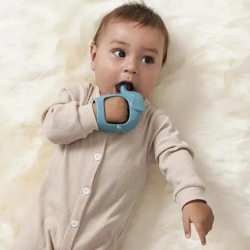 Itzy Ritzy Rattles & Teethers|Toys For 0-12 Months*- Bitzy Grip Silicone Developmental Teether with Easy-to-Hold Hand Grip, Elephant