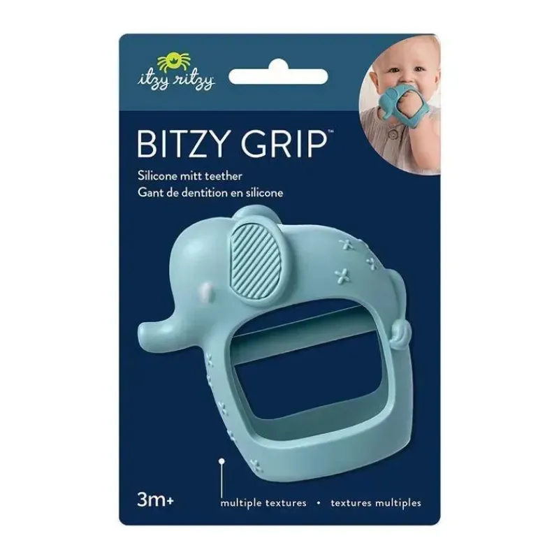 Itzy Ritzy Rattles & Teethers|Toys For 0-12 Months*- Bitzy Grip Silicone Developmental Teether with Easy-to-Hold Hand Grip, Elephant